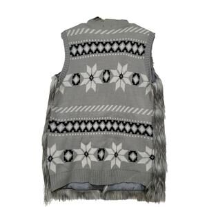 Hannah Nordic Sweater Vest Large Fair Isle Cozy Faux Fur Cottagecore Ski Retro